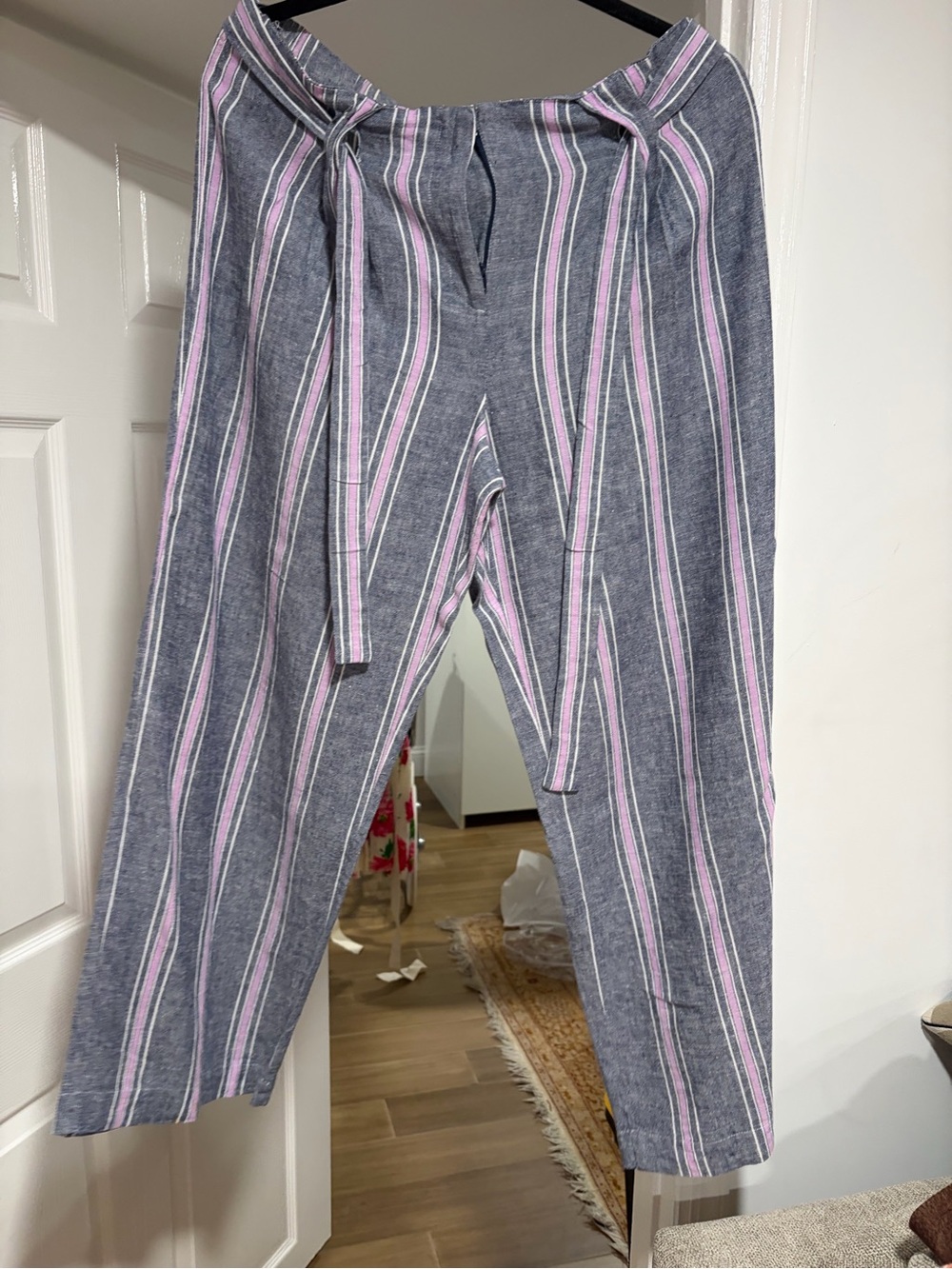 Laundry By Shelli Segal Striped linen pantsin Purple and Gray with White Accents